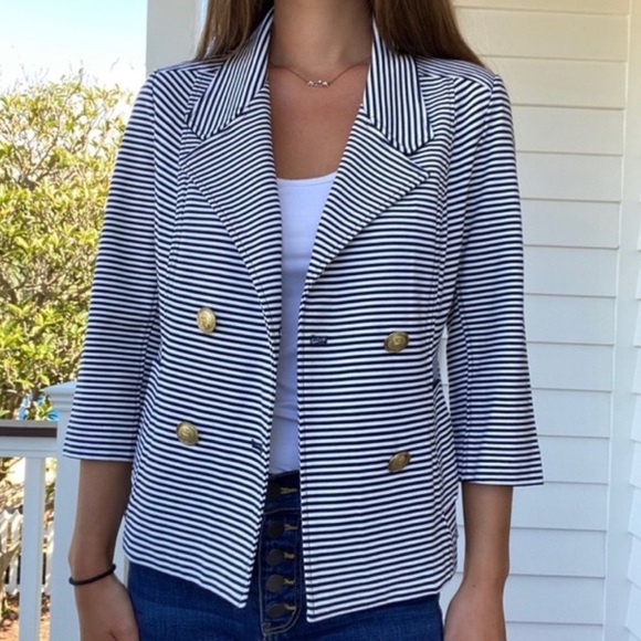 CAbi Jackets & Blazers - Cabi Life Jacket Navy And White Striped Nautical Soft Blazer Size Small #823